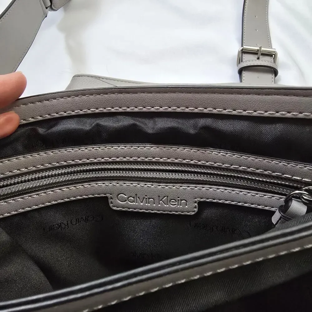 Calvin Klein Dove Gray Faux Leather Crossbody Bag Magnetic Flap Zip Pocket